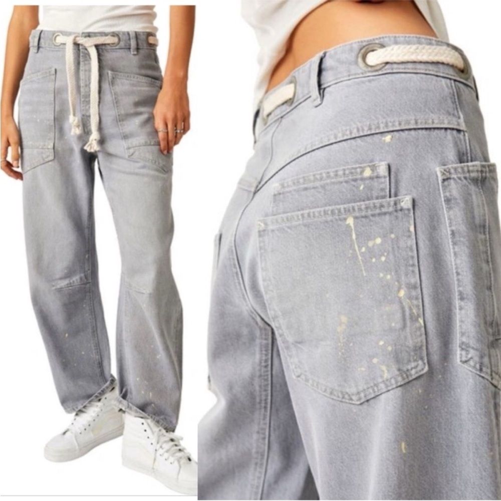 Free People Moxie Slung Pull On Barrel Grey Jeans Size 28 NWOT SOLD-OUT VIRAL - Picture 14 of 16